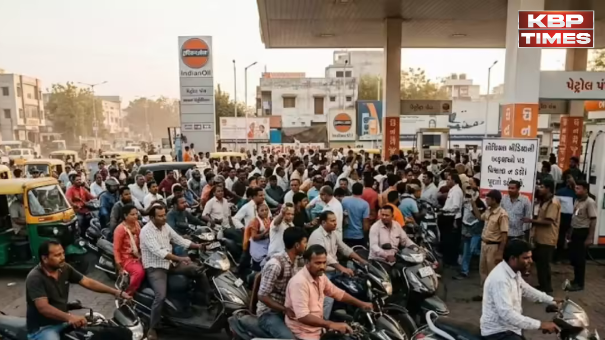 crowd on petrol pump