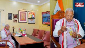 झालमुरी खाते हुए केंद्रीय मंत्री जीतन राम मांझी